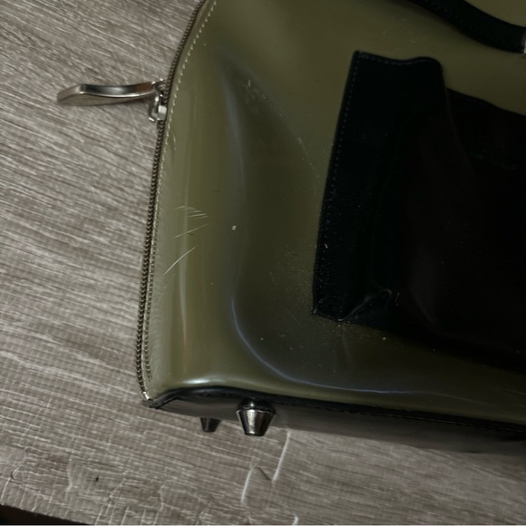 Beijo Patent Leather Convertible Backpack Purse Olive Green/Black - Picture 6 of 7